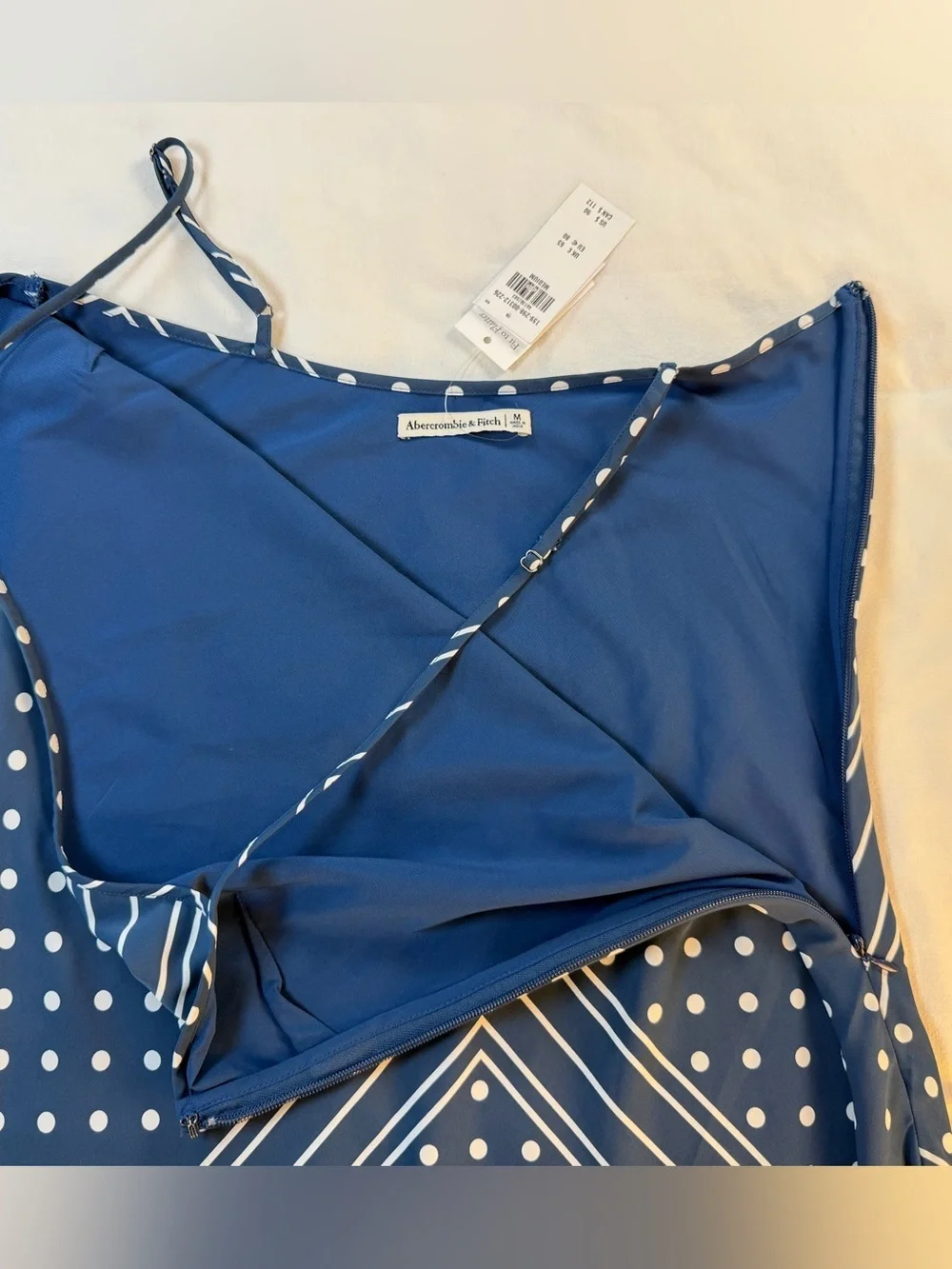 Abercrombie & Fitch Navy and White Polkadot and Stripe Slip Maxi Dress NWT